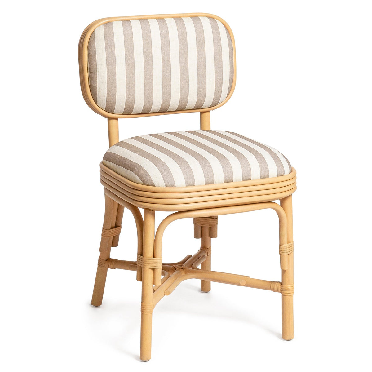 TOV Furniture Dorine Khaki Striped Performance Linen Rattan Dining Chair in khaki stripe, primary product view