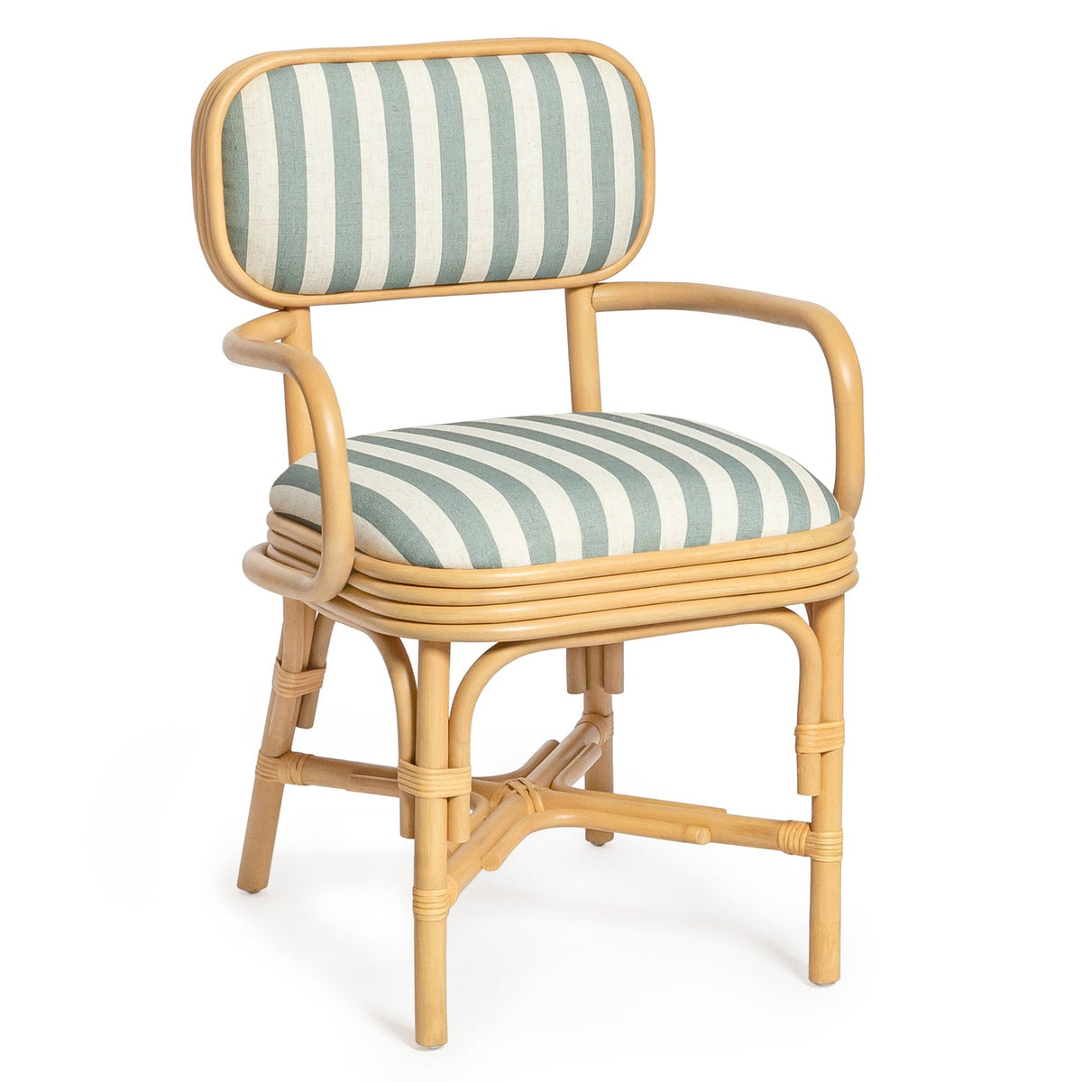TOV Furniture Dorine Mint Striped Linen Rattan Dining Armchair in mint linen and rattan, primary product view