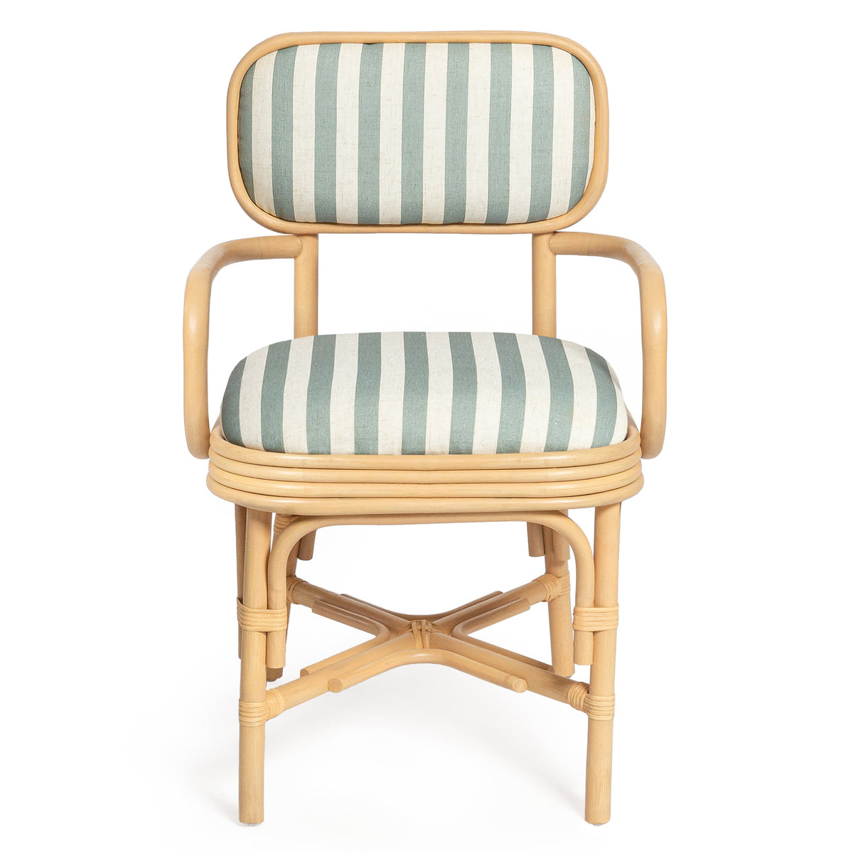 TOV Furniture Dorine Mint Striped Performance Linen Rattan Dining Armchair