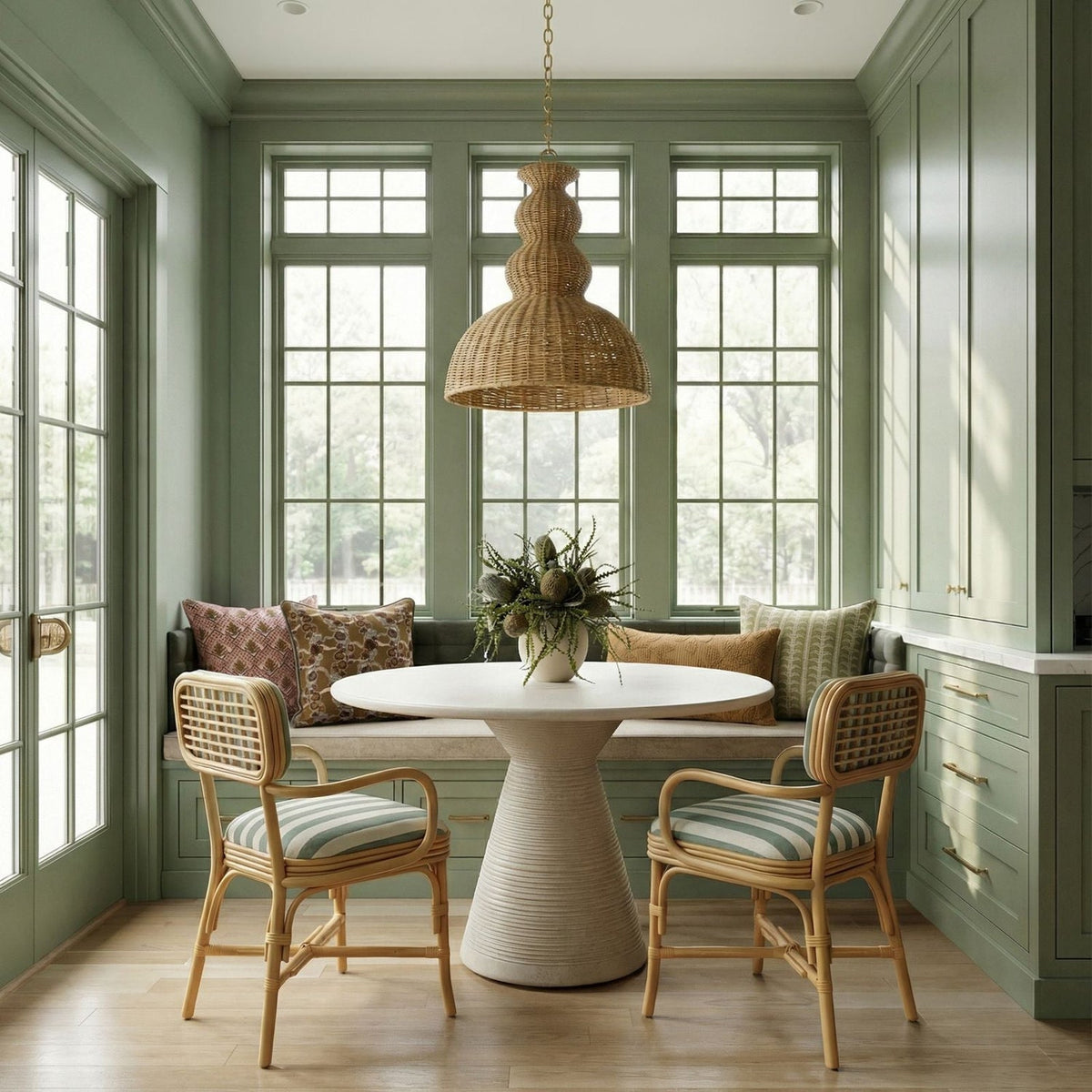 TOV Furniture Dorine Mint Striped Performance Linen Rattan Dining Armchair