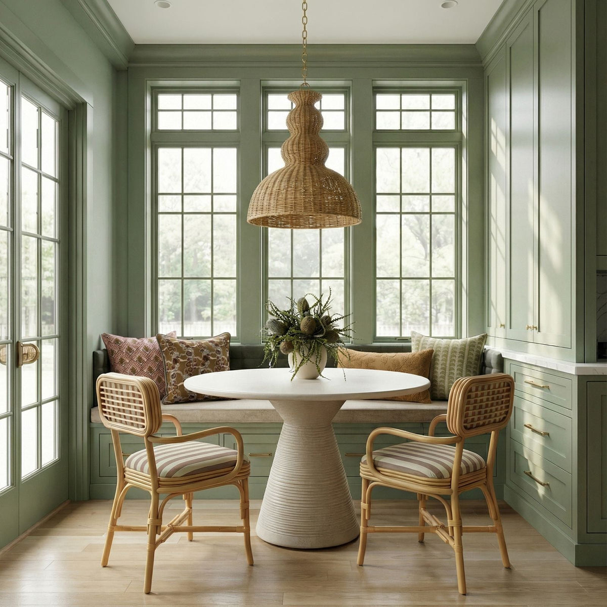 TOV Furniture Dorine Khaki Striped Performance Linen Rattan Dining Armchair