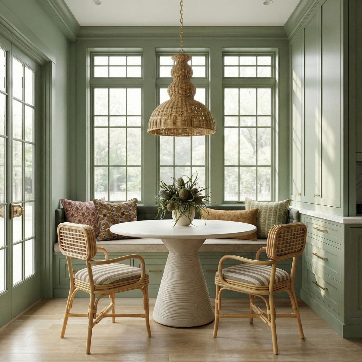 TOV Furniture Dorine Khaki Striped Performance Linen Rattan Dining Armchair