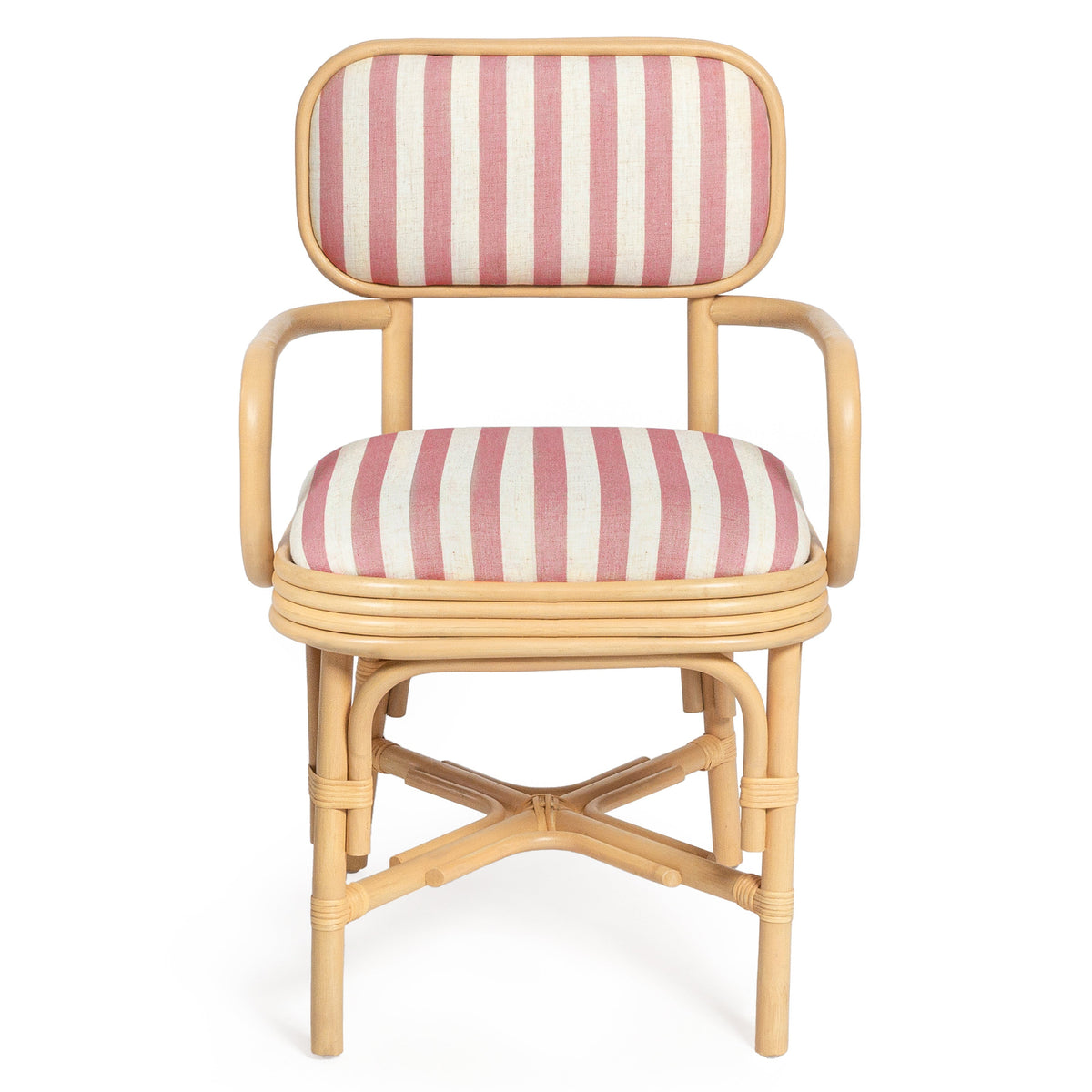 TOV Furniture Dorine Cherry Striped Performance Linen Rattan Dining Armchair