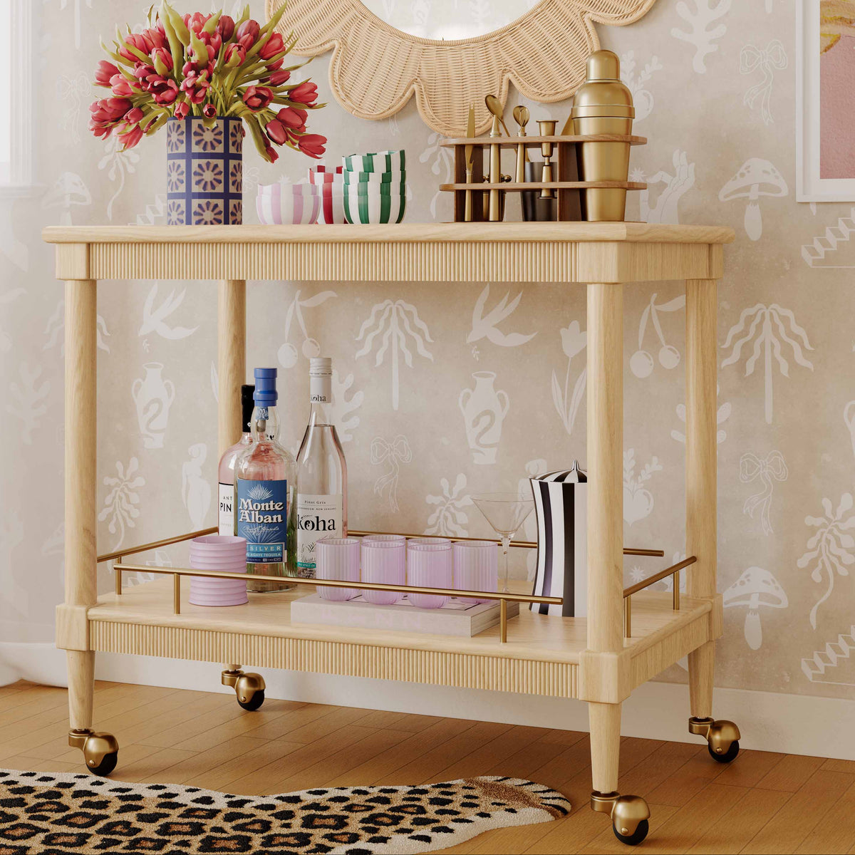 TOV Furniture Slosh Natural Ash Bar Cart