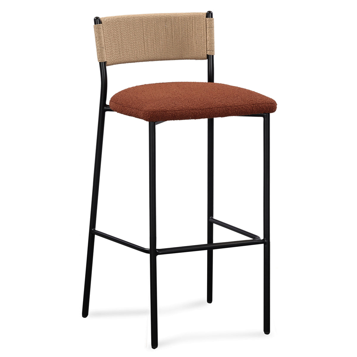TOV Furniture Celine Maroon Boucle Bar Stool in maroon boucle, primary product view