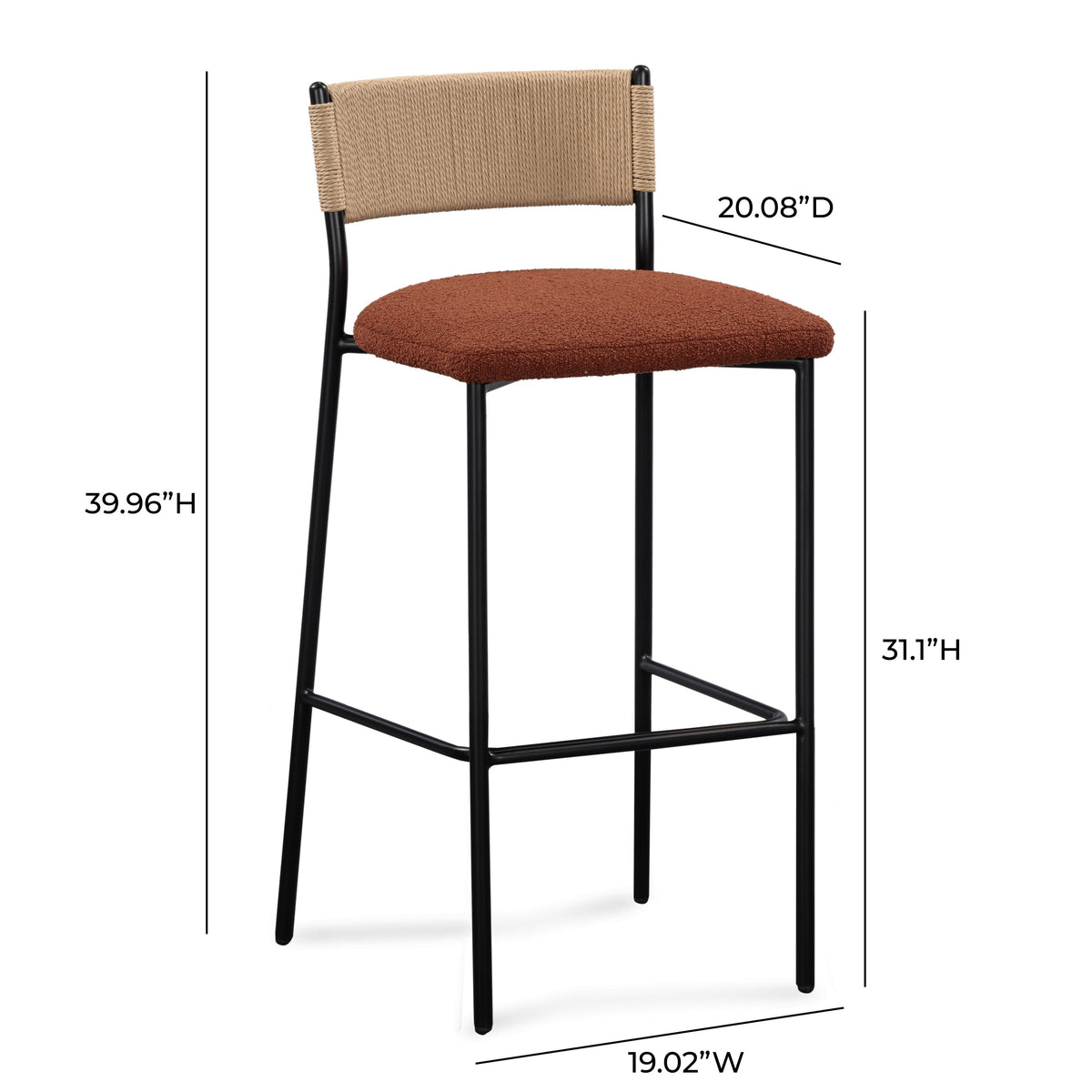 TOV Furniture Celine Maroon Boucle Bar Stool