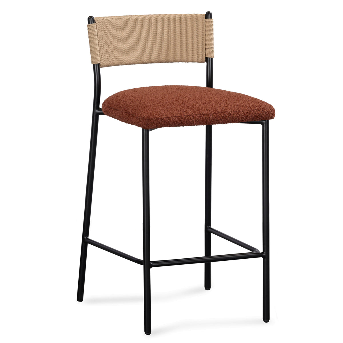 TOV Furniture Celine Maroon Boucle Counter Stool in maroon boucle with metal frame, primary product view