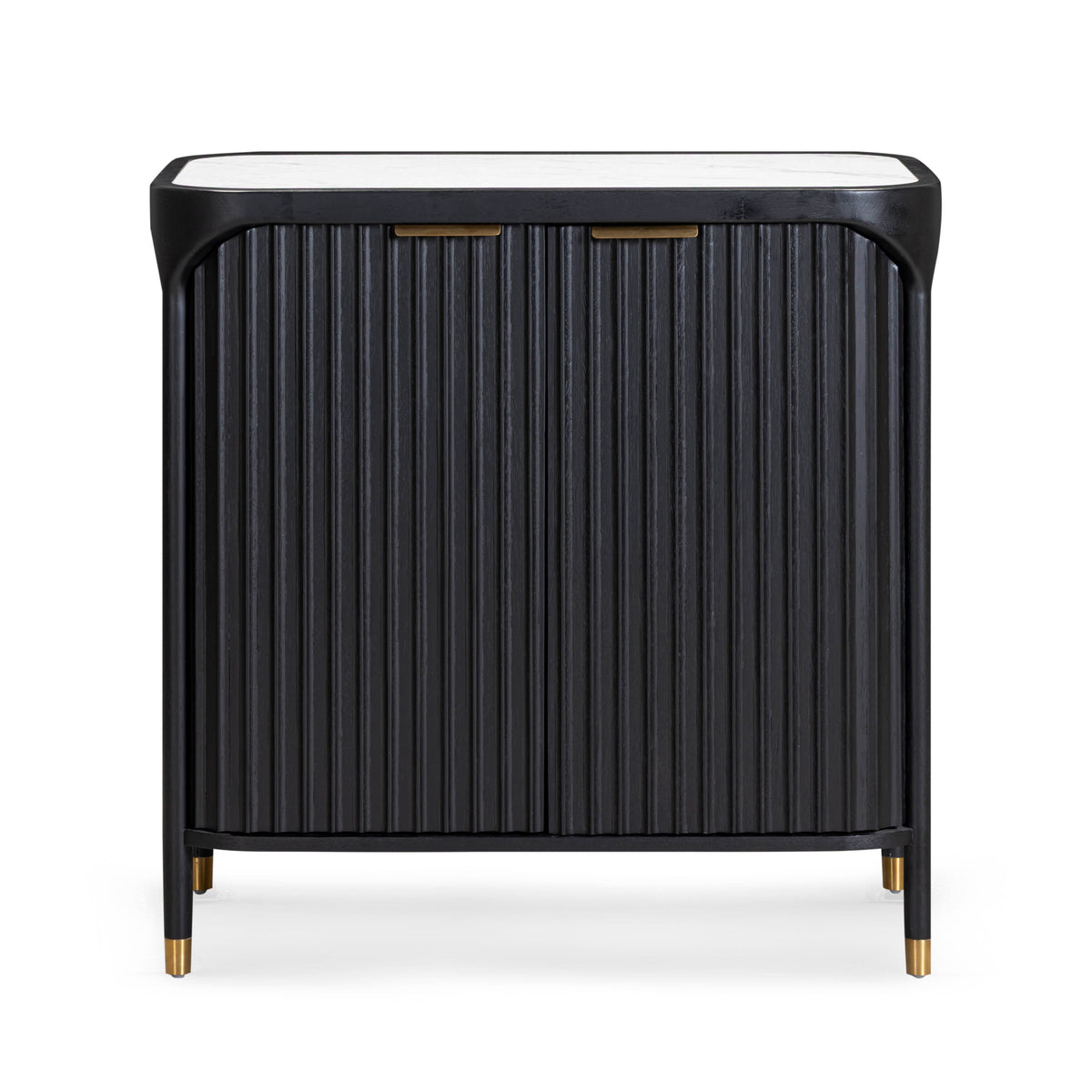 TOV Furniture Yaha Bar Cabinet in black synthetic marble and rubberwood, primary product view