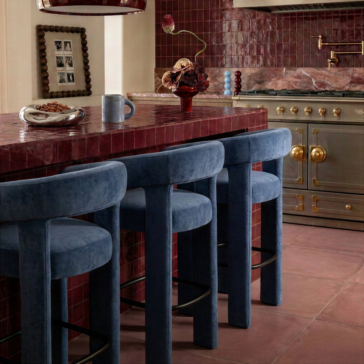 TOV Furniture Malone Blue Denim Performance Chenille Counter Stool