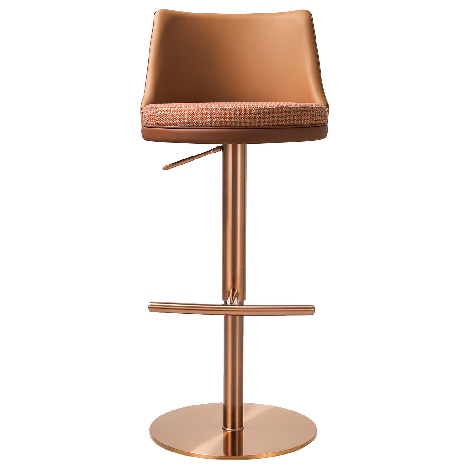 TOV Furniture Reagan Cafe Au Lait Performance Vegan Leather and Houndstooth Adjustable Swivel Stool