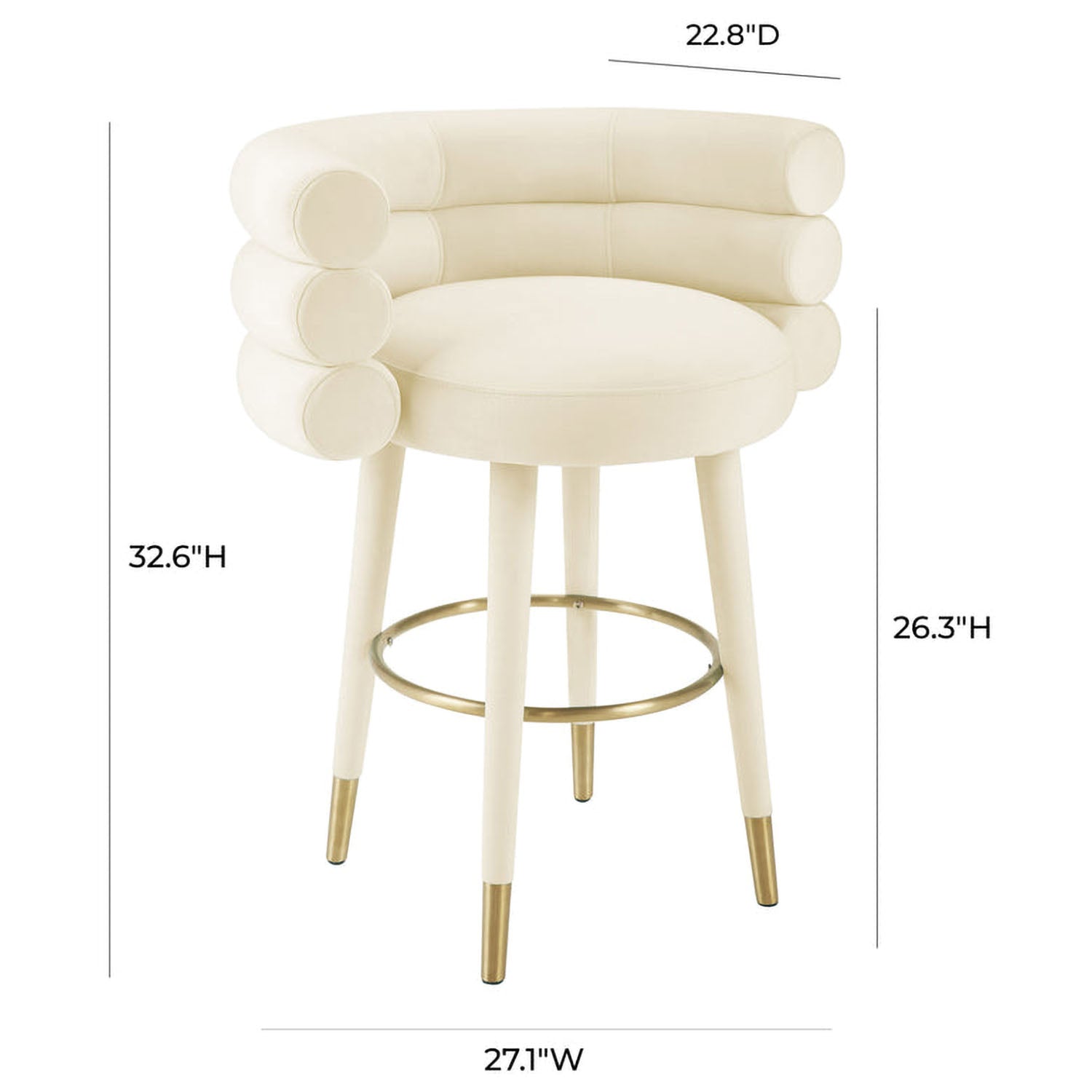 TOV Furniture Betty Cream Velvet Counter Stool