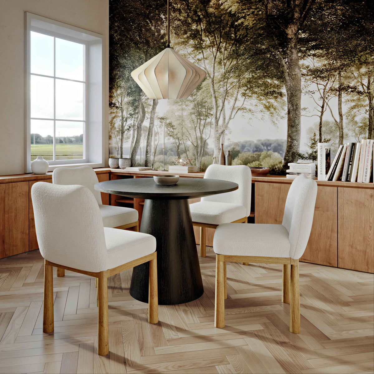 TOV Furniture Tiara Cream Performance Velvet and Oak Dining Chair