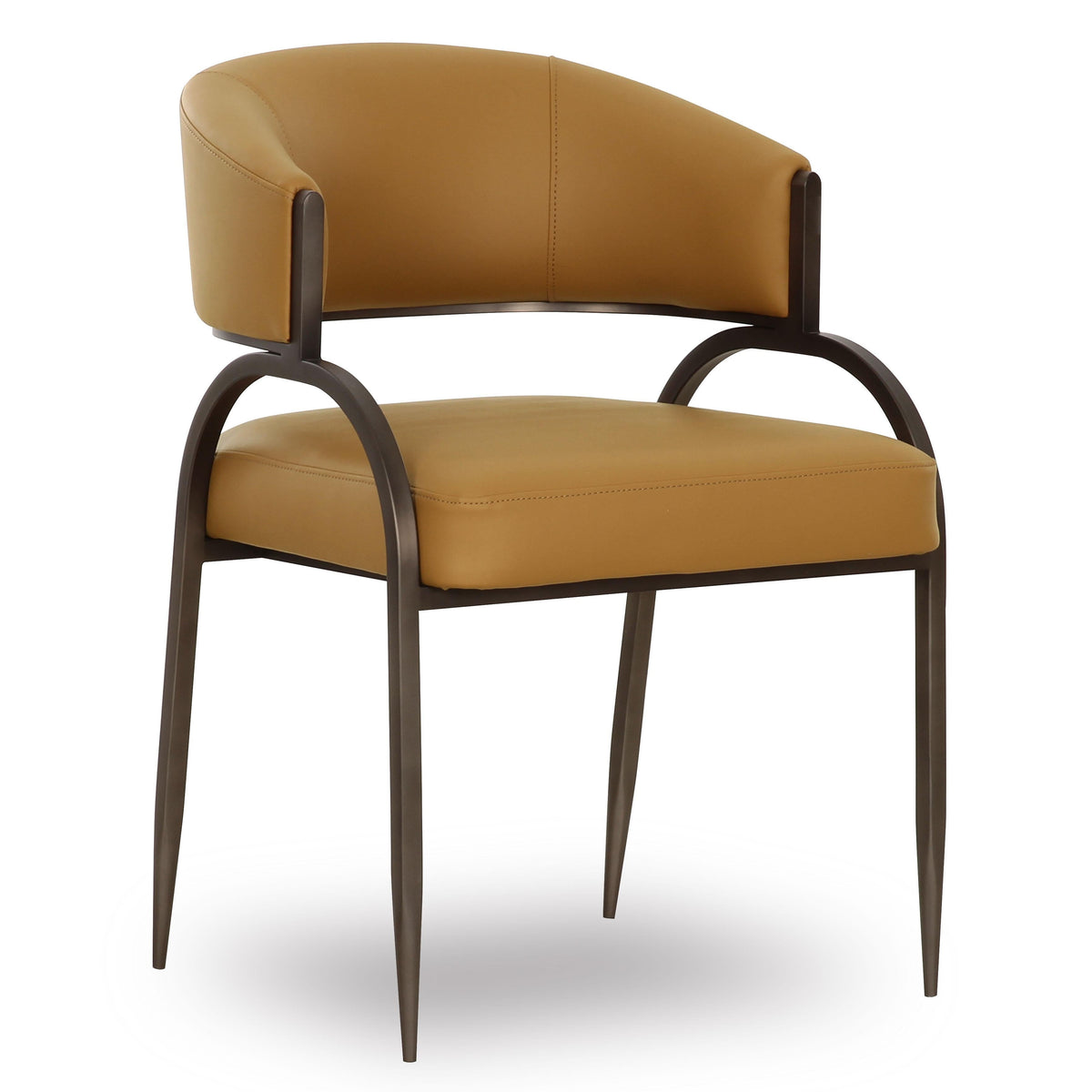 TOV Furniture Tatum Performance Vegan Leather Dining Chair in tan vegan leather and black iron, primary product view
