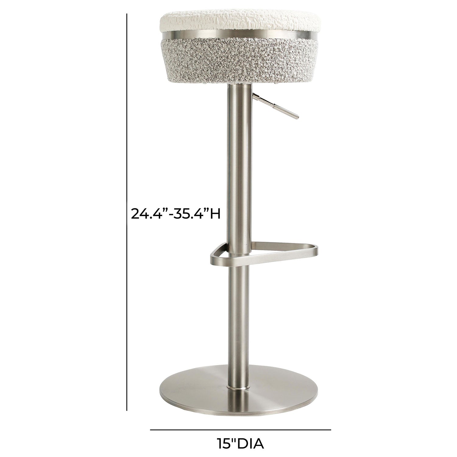 TOV Furniture Astro White and Grey Boucle Adjustable Stool