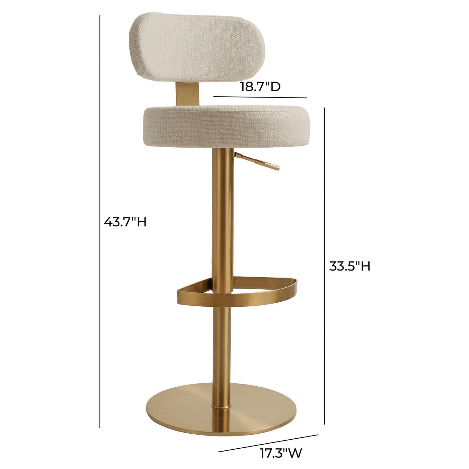 TOV Furniture Primrose Cream Textured Performance Adjustable Stool