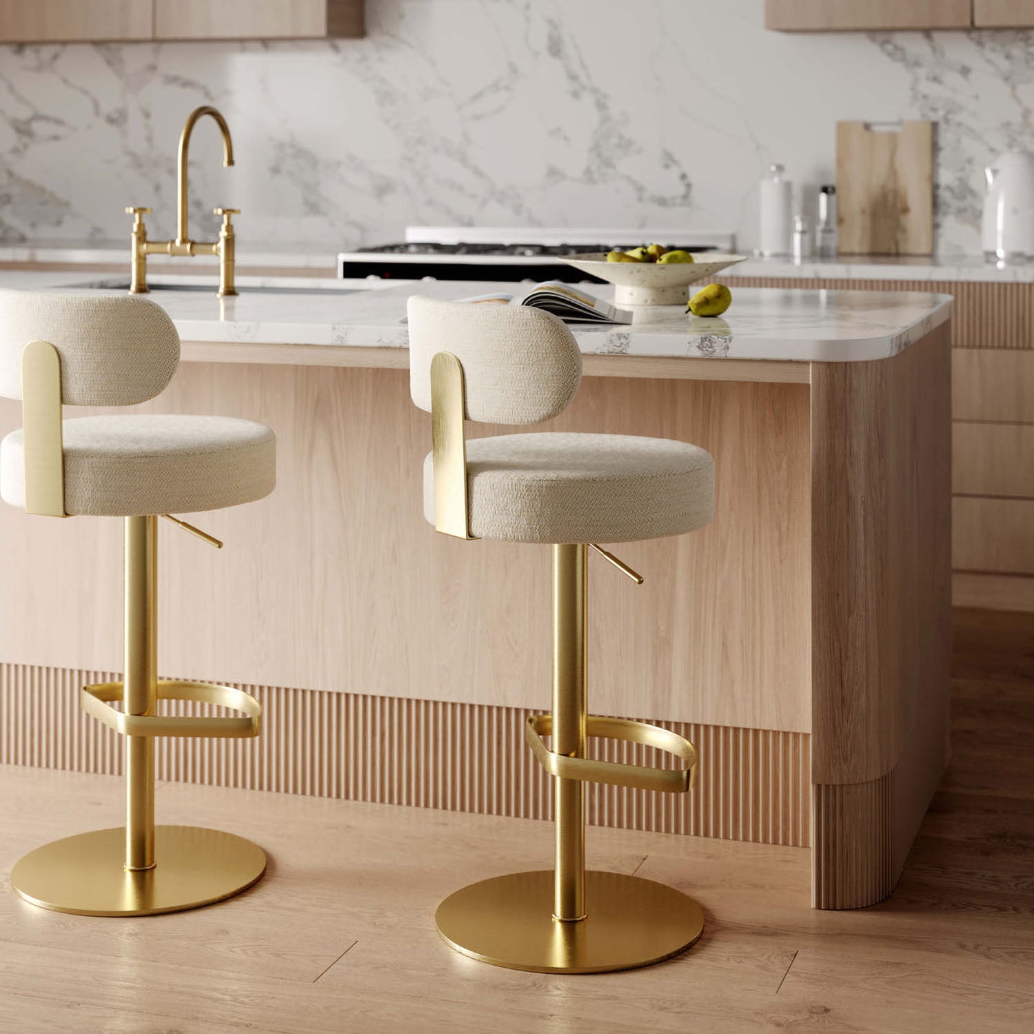 TOV Furniture Primrose Cream Textured Performance Adjustable Stool