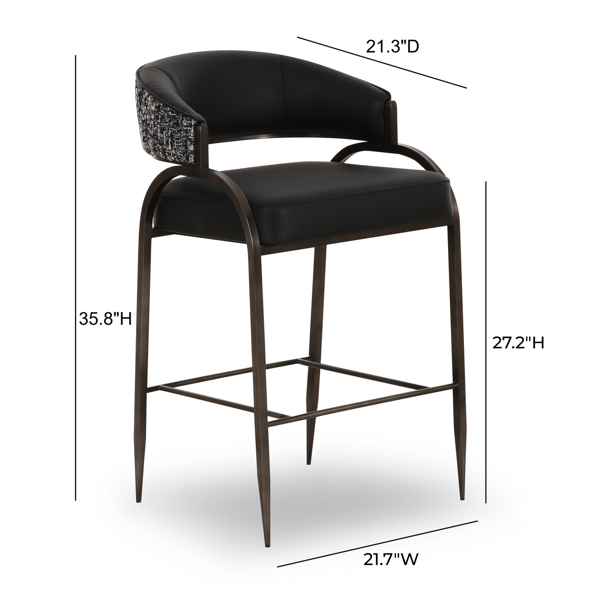 TOV Furniture Tatum Black 2-Tone Performance Vegan Leather Counter Stool
