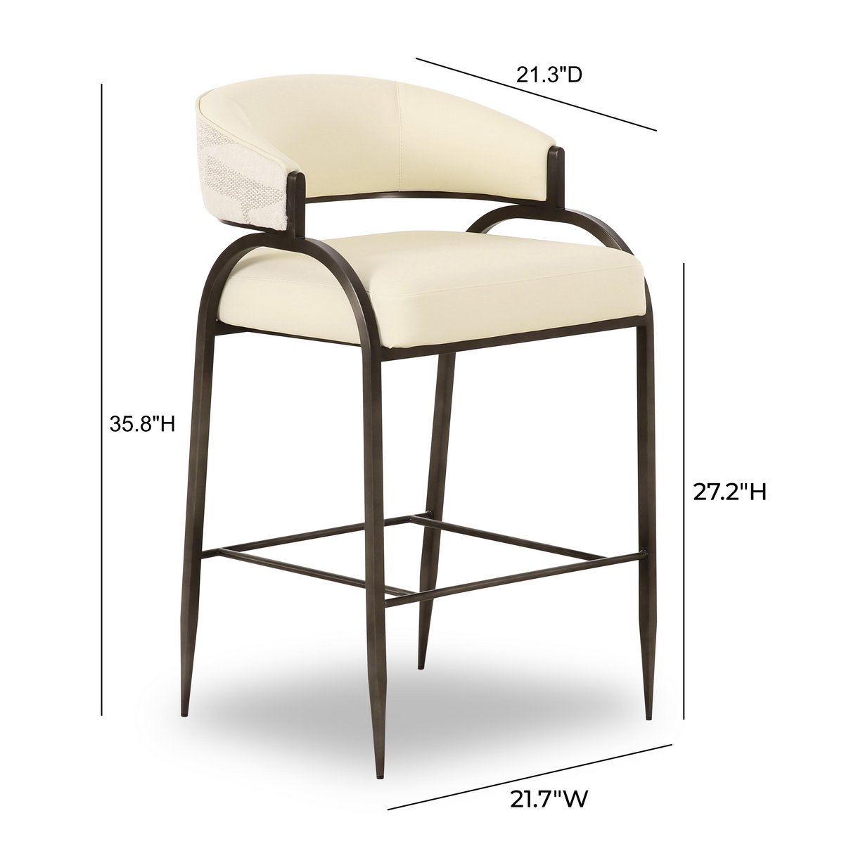 TOV Furniture Tatum Cream 2-Tone Performance Vegan Leather and Jacquard Counter Stool