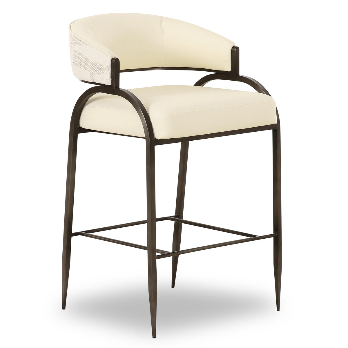 TOV Furniture Tatum Cream 2-Tone Vegan Leather and Jacquard Counter Stool in cream, primary product view