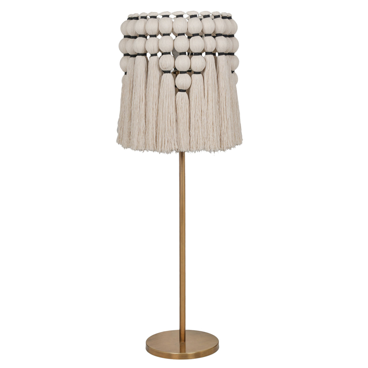 TOV Furniture Tutu Cream Cotton Tasseled Floor Lamp in natural cotton and brass-tone iron, primary product view