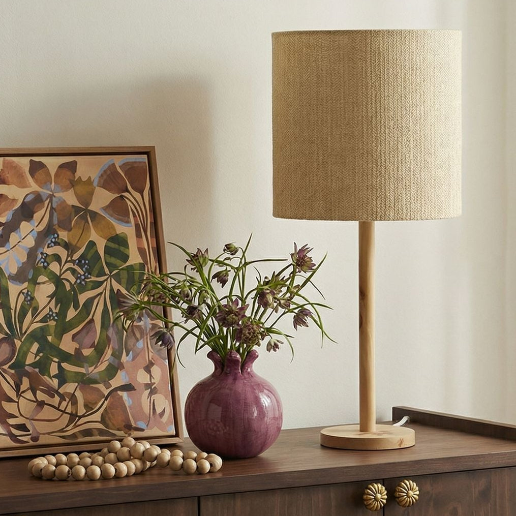 TOV Furniture Lamia Natural Burl and Raffia Table Lamp in natural burl base, raffia shade, primary product view