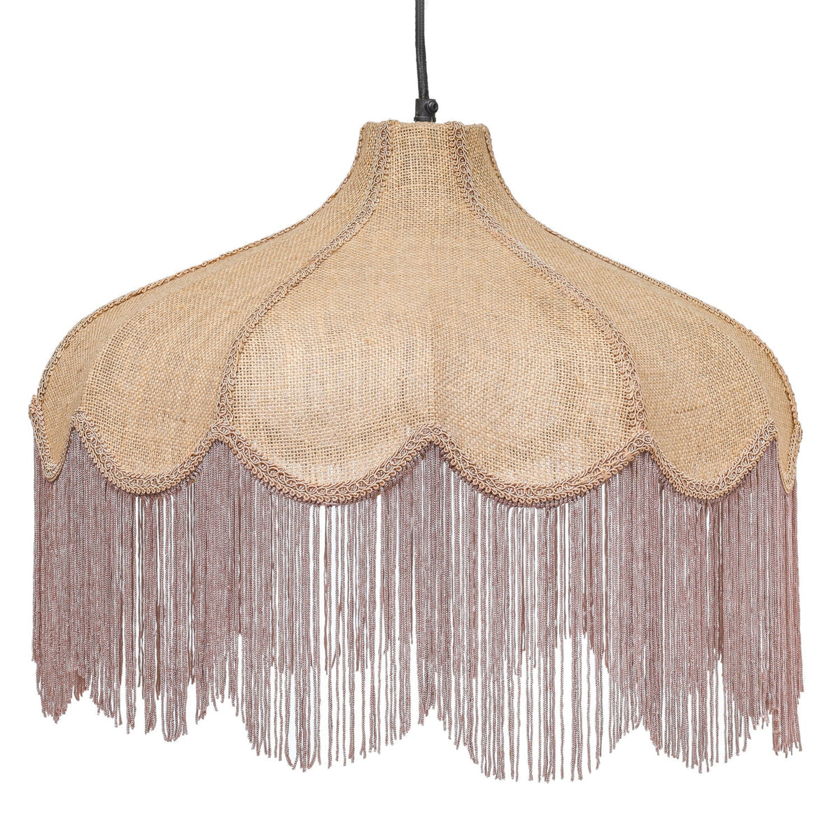TOV Furniture Buchanan Jute Fringed Scalloped Pendant in natural and pink jute-polyester, primary product view