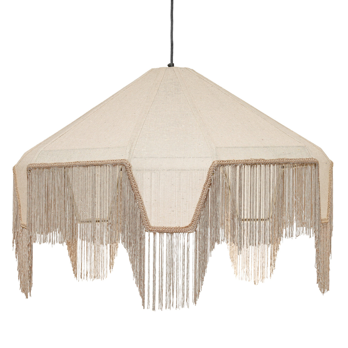 TOV Furniture Buchanan Fringed Angled Pendant in light brown and natural cotton, primary product view