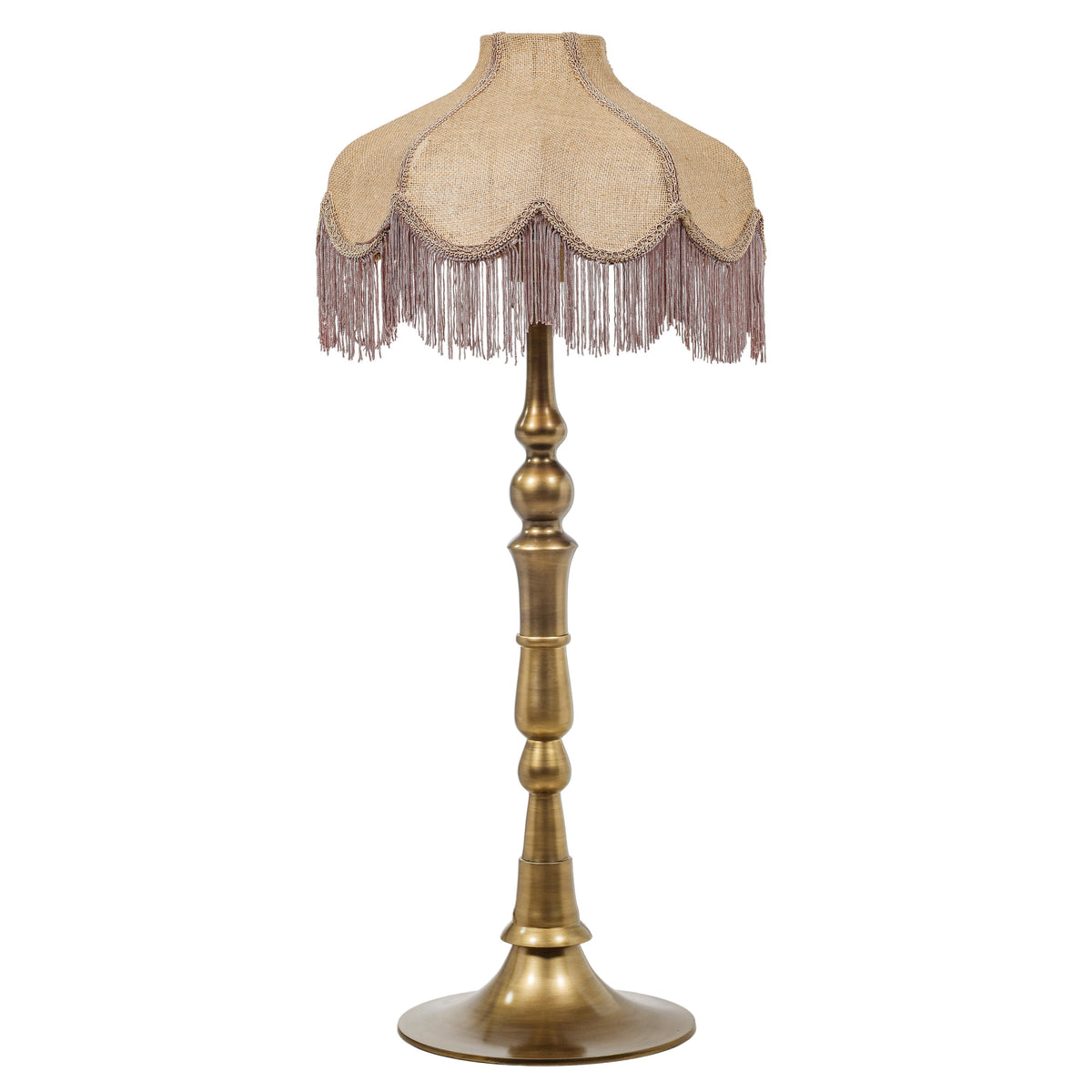 TOV Furniture Buchanan Jute Fringed Scalloped Table Lamp in aluminum base, fringed jute shade, primary product view