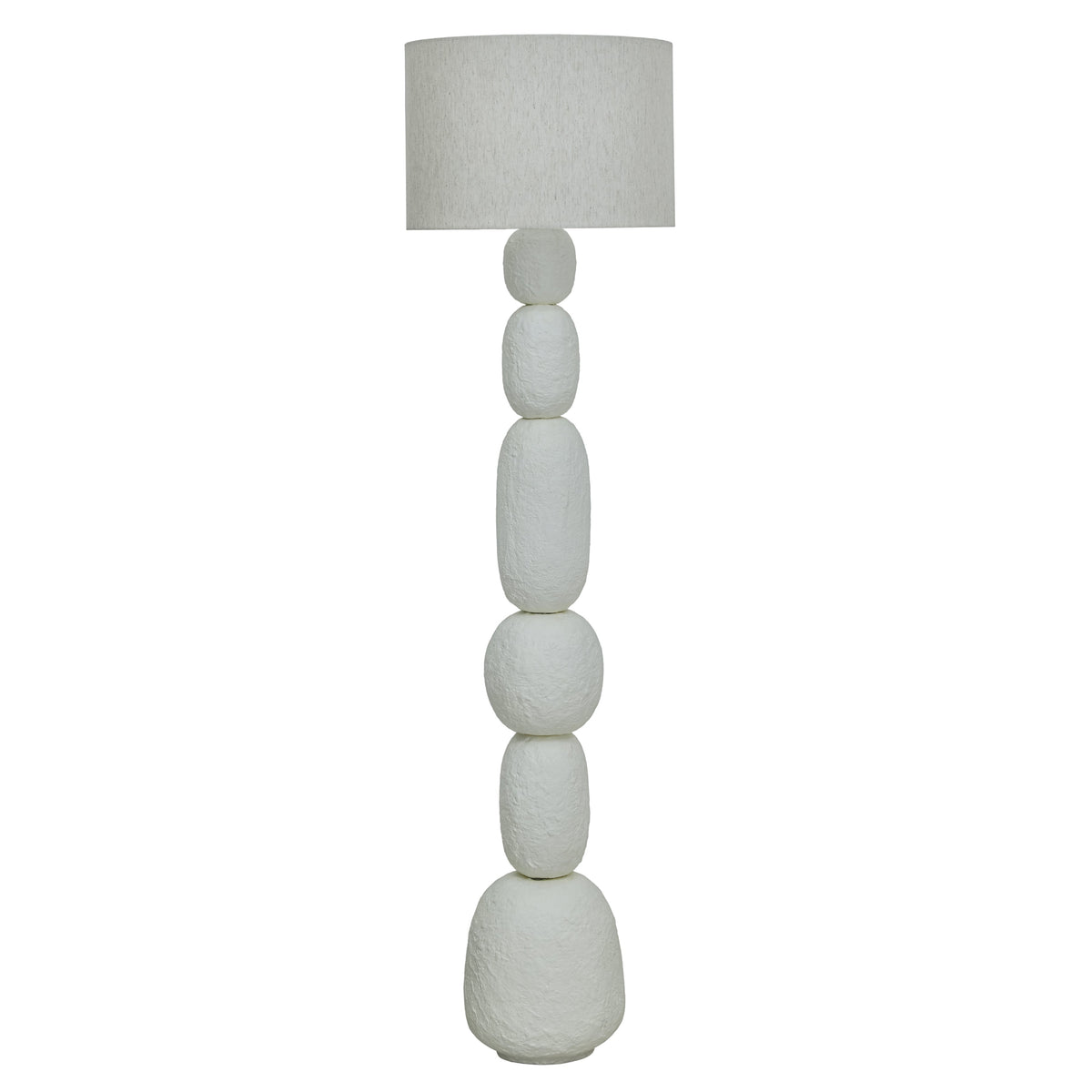 TOV Furniture Pebble Cream Papier Mache Floor Lamp in cream papier mache with linen shade, primary product view