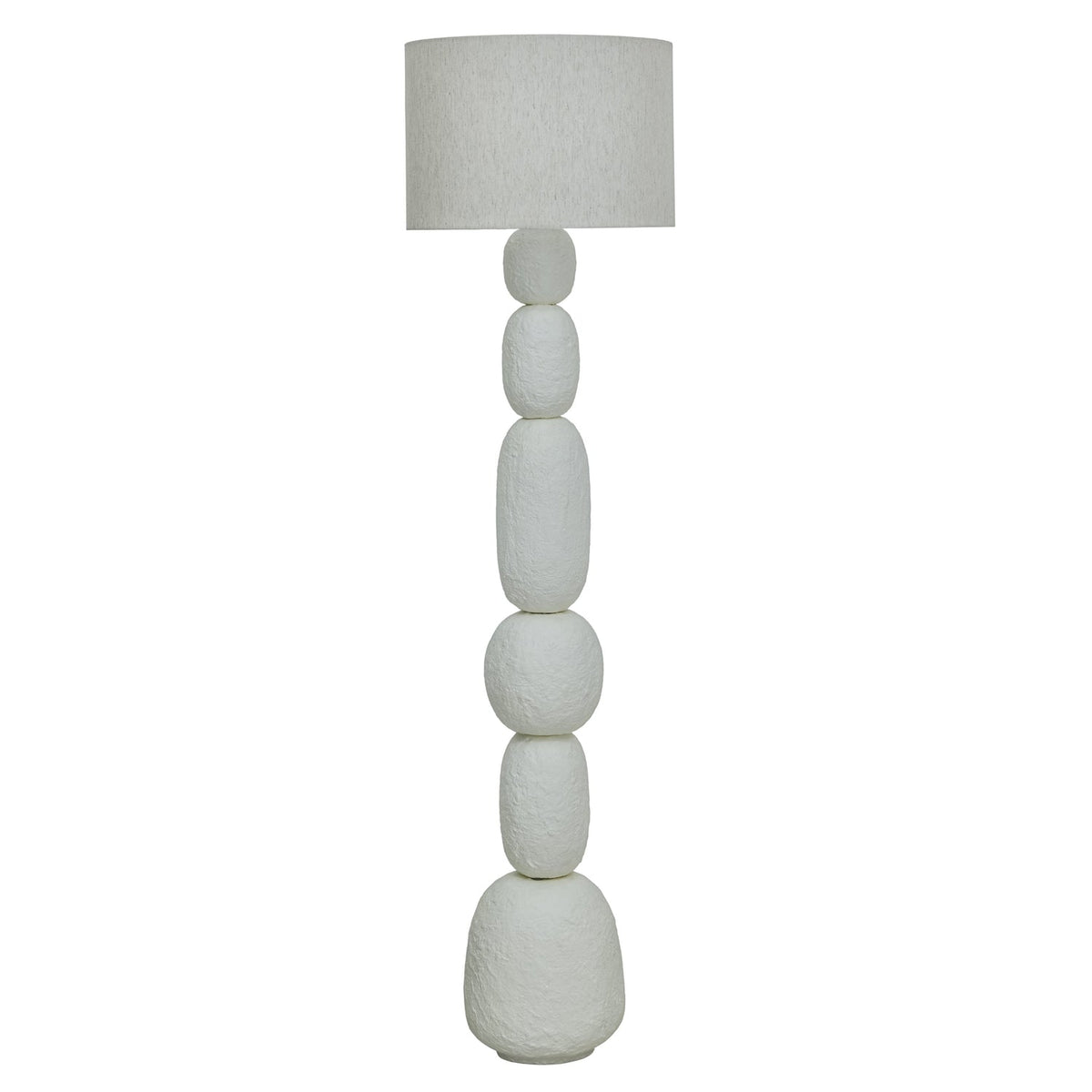 TOV Furniture Pebble Cream Papier Mache Floor Lamp in cream papier mache with linen shade, primary product view