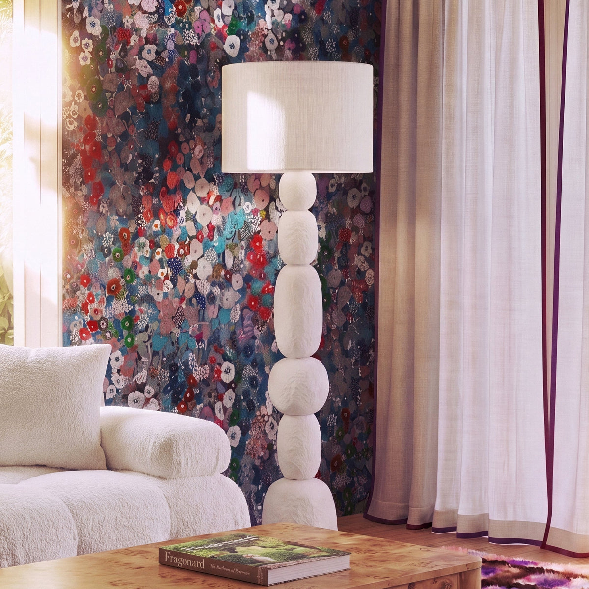 TOV Furniture Pebble Cream Papier Mache Floor Lamp