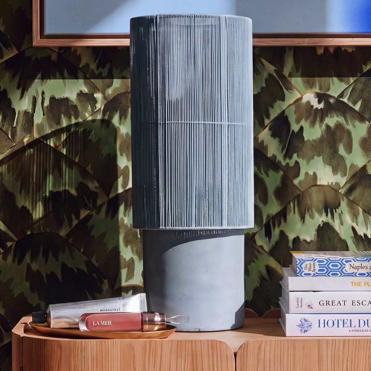 TOV Furniture Mondada Aqua Concrete Table Lamp in aqua concrete with a cotton shade, primary product view