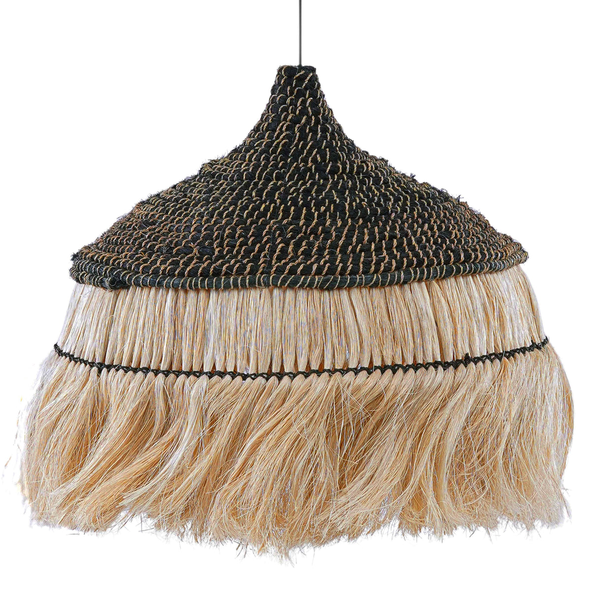 TOV Furniture Sula Natural and Black Upcycled Abaca Pendant Lamp in natural and black handwoven abaca, primary product view