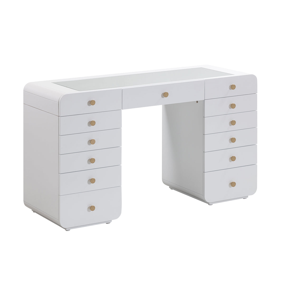 TOV Furniture Hollywood 56in White Desk with LED Panel Vanity Mirror