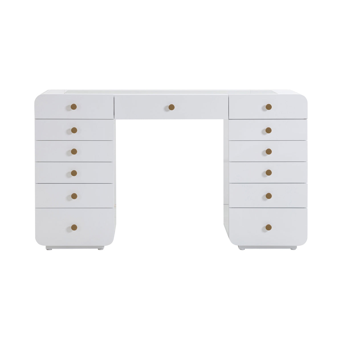 TOV Furniture Hollywood 56in White Desk with LED Panel Vanity Mirror