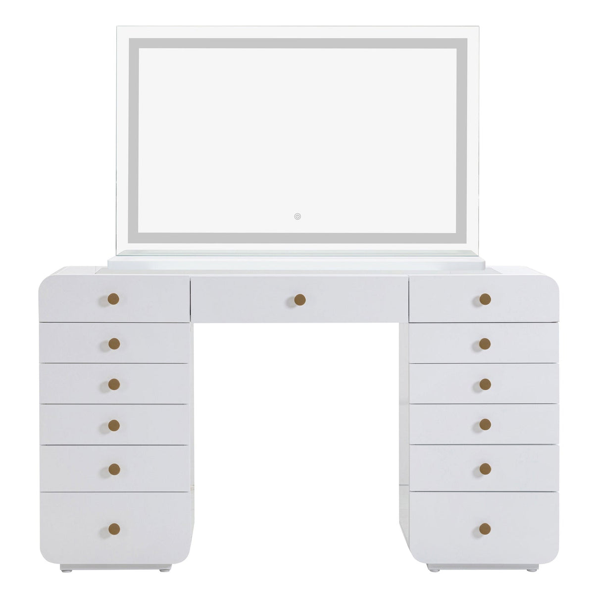 TOV Furniture Hollywood 56in White Desk with LED Panel Vanity Mirror in white with LED mirror, primary product view