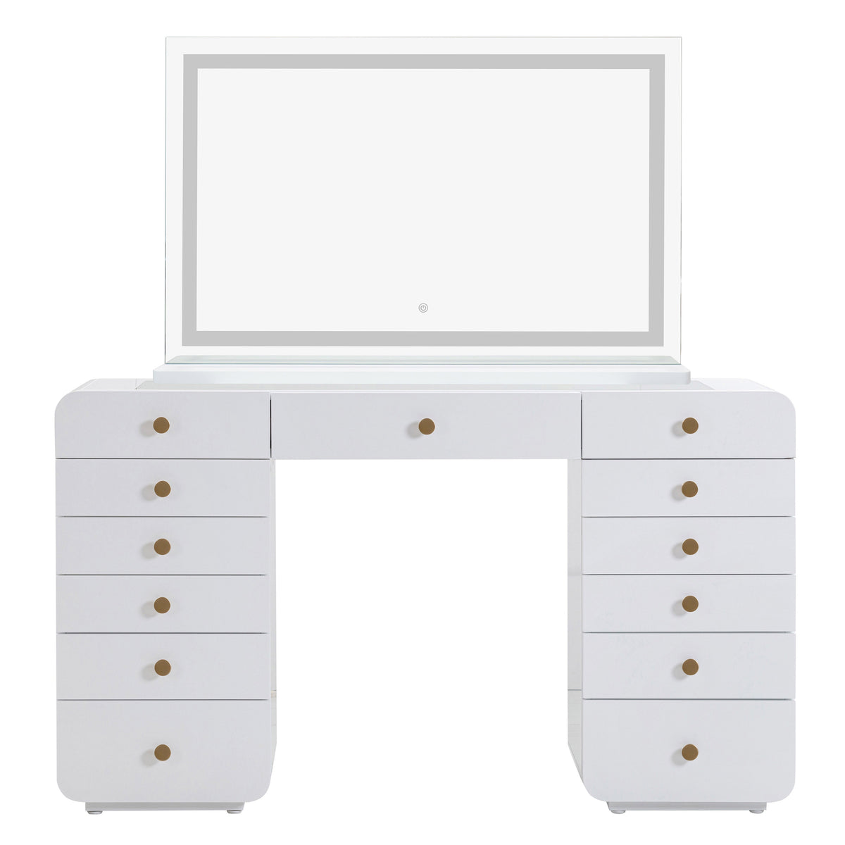 TOV Furniture Hollywood 56in White Desk with LED Panel Vanity Mirror in white with LED mirror, primary product view