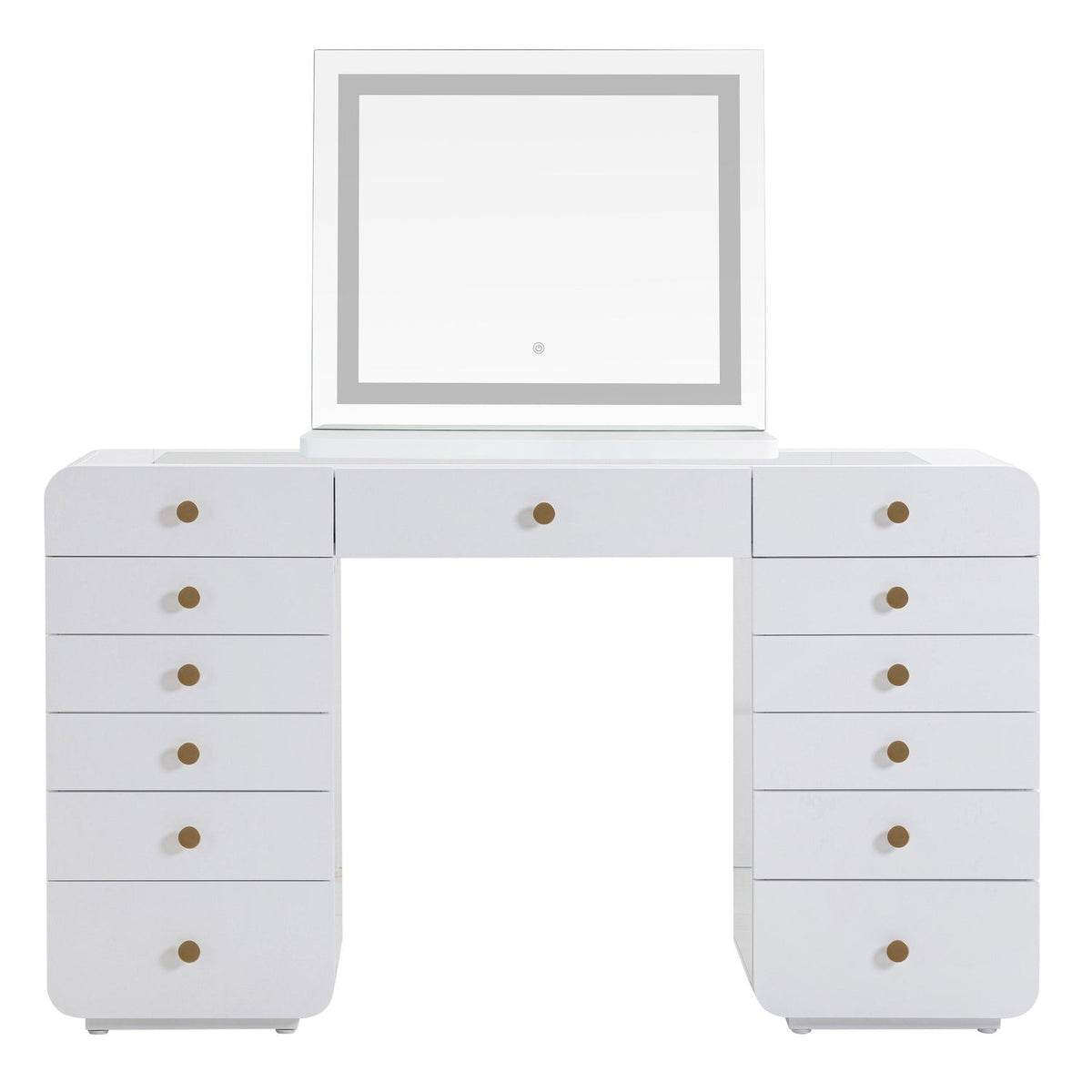 TOV Furniture Hollywood 56in White Desk with LED Panel Vanity Mirror in white, primary product view