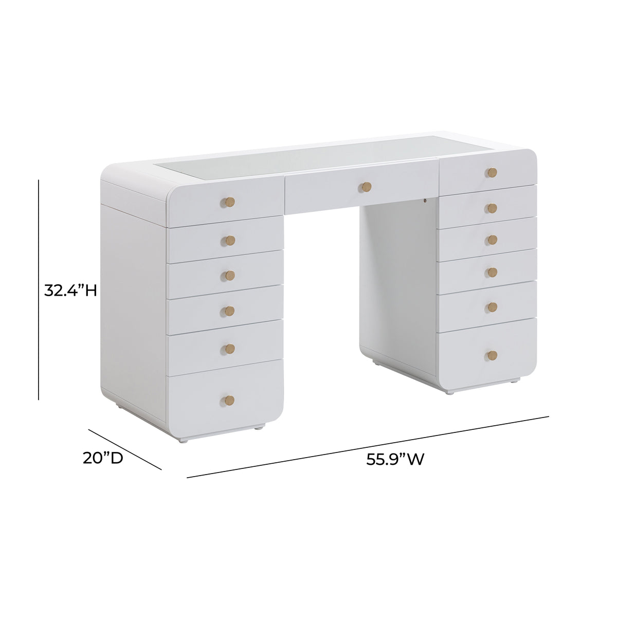 TOV Furniture Hollywood 56in White Desk with LED Panel Vanity Mirror