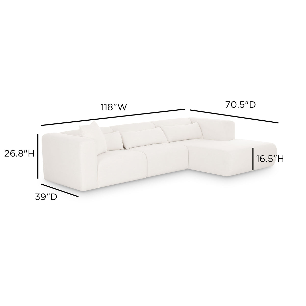 TOV Furniture Tarra Cream Performance Chenille 3-Piece Modular Sectional Sofa