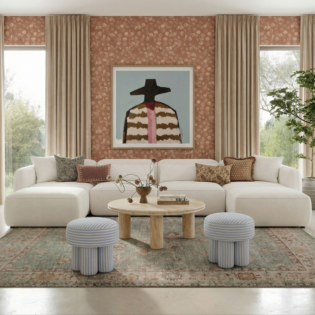 TOV Furniture Tarra Cream Performance Chenille 4-Piece Modular U-Sectional Sofa