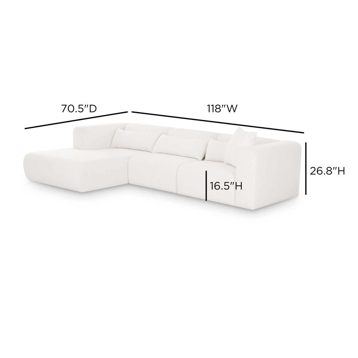 TOV Furniture Tarra Cream Performance Chenille 3-Piece Modular Sectional Sofa