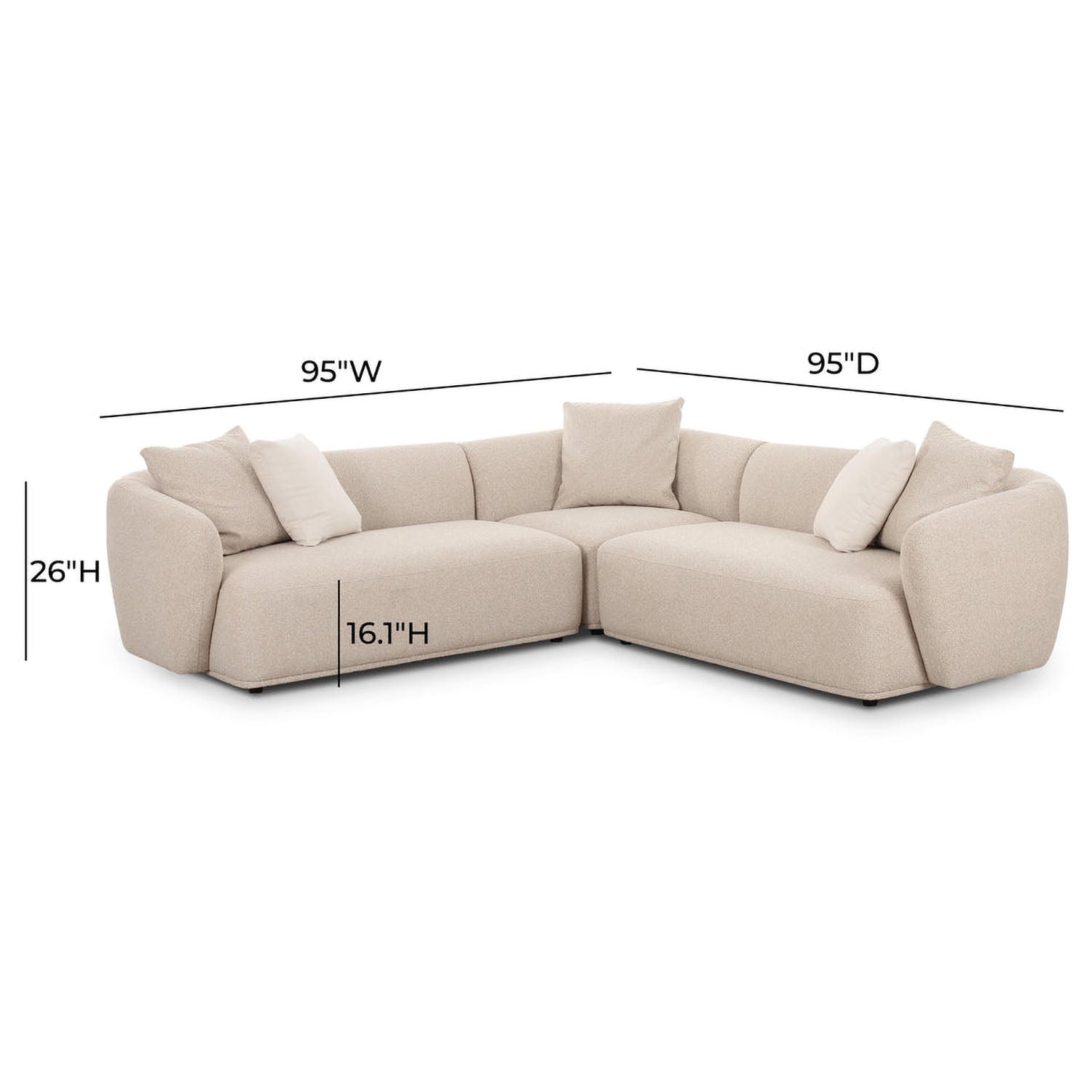 TOV Furniture Sylvie 3-Piece Cream Boucle L-Shaped Sectional Sofa
