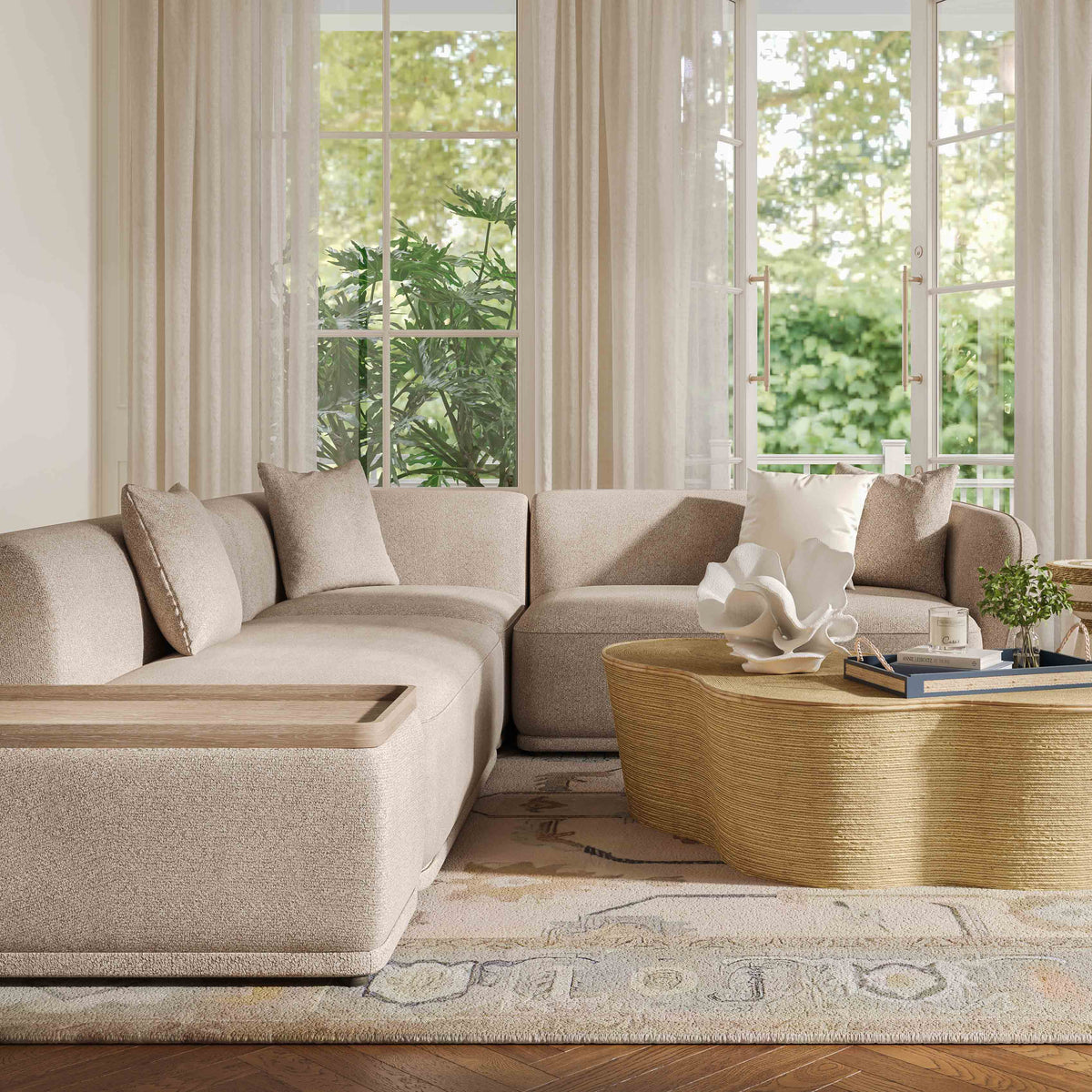 TOV Furniture Sylvie Cream Performance Boucle LAF 4-Piece Chaise Sectional Sofa