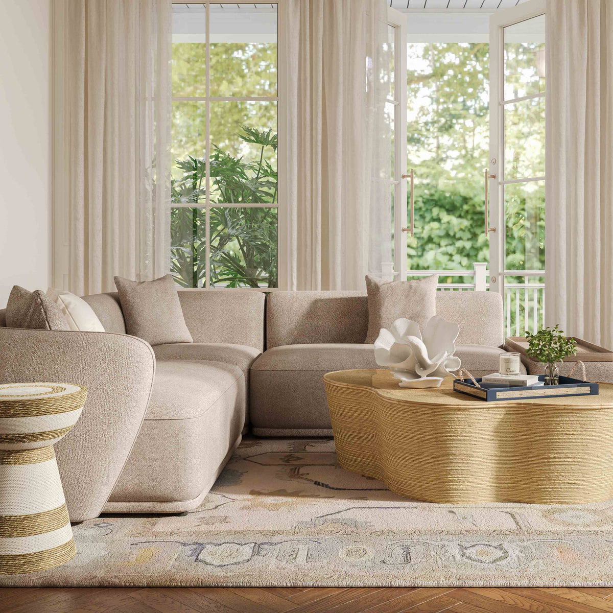 TOV Furniture Sylvie Cream Performance Boucle RAF 4-Piece Chaise Sectional Sofa