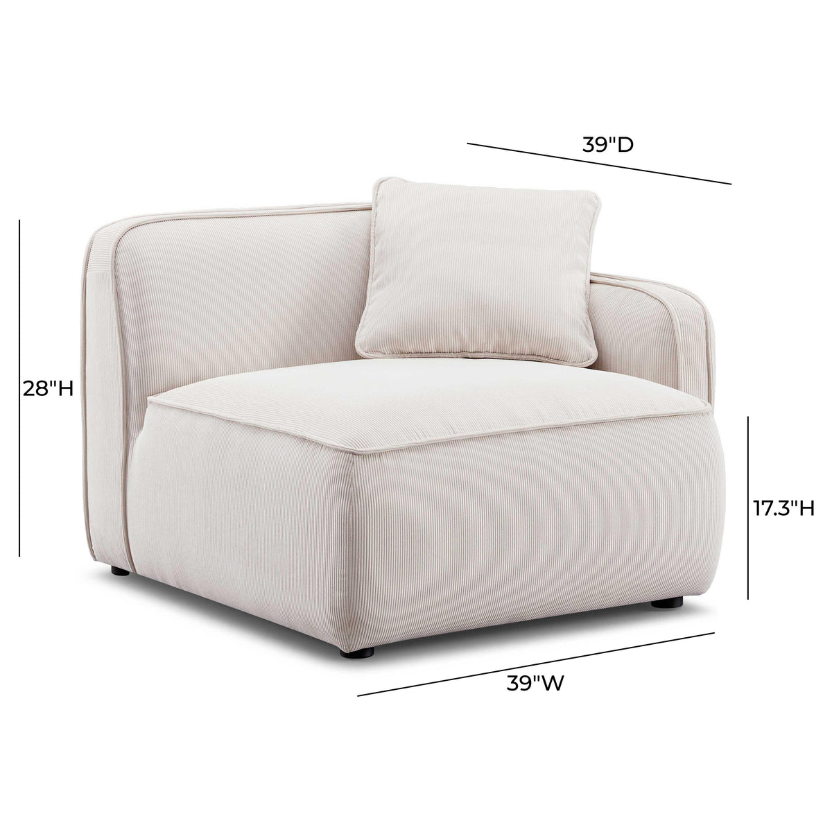 TOV Furniture Travie White Sand Performance Corduroy Velvet RAF Corner Chair