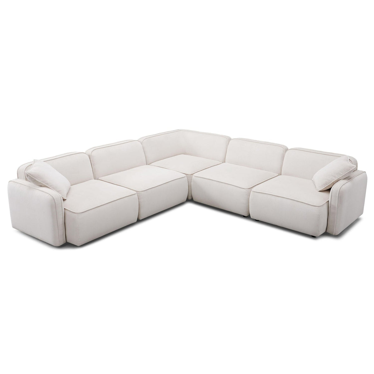 TOV Furniture Travie 5-Piece Performance Corduroy Velvet Modular L-Sectional in white sand, primary product view