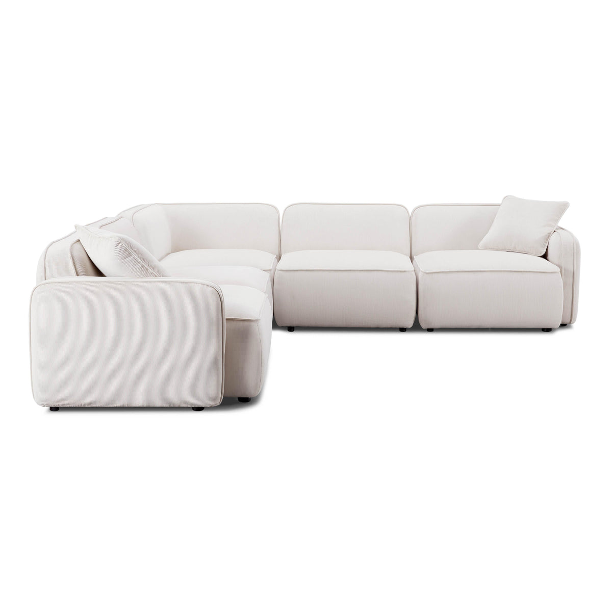 TOV Furniture Travie White Sand Performance Corduroy Velvet 5-Piece Modular L-Sectional Sofa