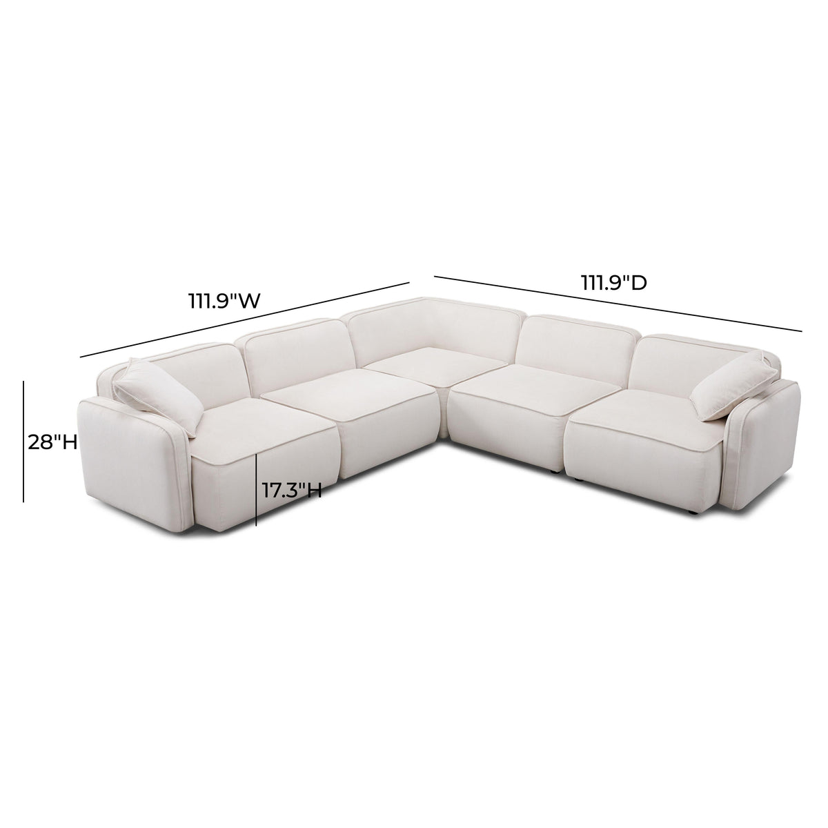 TOV Furniture Travie White Sand Performance Corduroy Velvet 5-Piece Modular L-Sectional Sofa