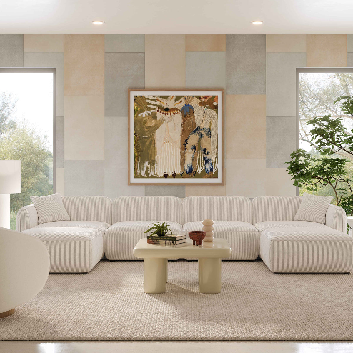 TOV Furniture Travie White Sand Performance Corduroy Velvet 6-Piece Modular U-Sectional Sofa